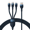 Baseus Flash 3 su 1-ben USB įkrovikliu, USB-C + Micro USB + Lightning 66 W, 1.2 m (kek)