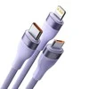 Baseus Flash Series 2 trys viename kabelis USB-C + mikro USB + Lightning violetinis 100 W, 1.5 m