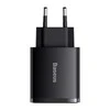 Baseus Sieninis įkroviklis 30W 2xUSB + USB-C QC3.0 PD3.0, juodas