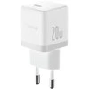 Baseus Sieninis įkroviklis Palm 20W USB-C QC3.0 PD3.0 su USB-C kabeliu 1m, baltas