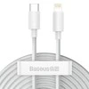 Baseus Simple Wisdom duomenų kabelio komplektas iš USB-C į Lightning PD 20W (2 Vnt), 1.5 m baltos spalvos