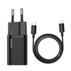 Baseus Super Si greitas įkroviklis 1C 25W su USB-C - USB-C kabelis 1m - Juodas