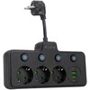 Blow PS-310 skirstytuvas, 3 lizdai + 2xUSB + 2xUSB-C, 0.1 m, juodas, 3x1 mm prailginimo laidas