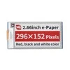 E-paper E-Ink ekranas, 2.66” 296x152px, SPI, juodas, raudonas, baltas, skirtas Raspberry Pi Pico, Waveshare 20053
