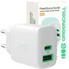 Green Cell Žalias Cell Greencell PowerSource Duo30 įkroviklis USB/USB-C baltas maitinimo adapteris 30W maitinimo tiekimas