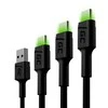 Green Cell Žalias Cell Žalias Cell USB-C kabelių komplektas 3x QC 3.0 0.3 m 1.2 m 2 m