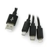Maxlife Nylon 3in1 USB laidas A tipas - microUSB + Lightning + USB tipas C - juodas - 1m