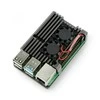 Oem Raspberry Pi 4B aliumininis radiatorius su dviem ventiliatoriais - dėžutė pilkos spalvos