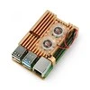 Oem Raspberry Pi 4B aliumininis radiatorius su dviem ventiliatoriais - dėžutė auksinės spalvos