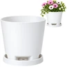 Oliz 19.5 cm baltas plastikinis gėlių vazonas su drenažo skylėmis ir