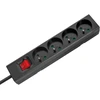 Przedłużacz Prailgintuvas, 4 lizdai, 3 m, prancūziško tipo, su jungikliu (3x1,5 mm), Rebel juodas