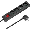 Przedłużacz Prailgintuvas, 4 lizdai, 3 m, prancūziško tipo, su jungikliu (3x1,5 mm), Rebel juodas