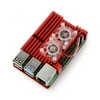Justpi Oem Raspberry Pi 4B aliumininis radiatorius su dviem ventiliatoriais - dėžutė raudonos spalvos
