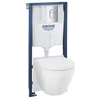 Grohe 5 in 1 komplektas – WC su sėdyne EuroCeramic, rėmas Rapid SL, chromuota nuleidimo plokštė Arena, lai
