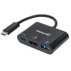 „Intracom“ MANHATTAN USB tipo C HDMI doko keitiklis USB 3.1 tipo C vyriškas į HDMI A tipo USB ir C tipo USB moteriškas kelių prievadų keitiklis