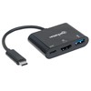 „Intracom“ MANHATTAN USB tipo C HDMI doko keitiklis USB 3.1 tipo C vyriškas į HDMI A tipo USB ir C tipo USB moteriškas kelių prievadų keitiklis