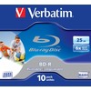 VERBATIM rašalinis spausdinimas BD-R 25GB 1-4x 10 pakelių papuošalų dėklas baltas paviršius