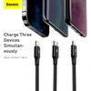 Baseus Rapid Series 3in1 Fast Charging Cable USB-C - USB-C/Lightning/MicroUSB 20W 1.5m / juodas