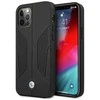 BMW BMHCP12LRSCSK Apple iPhone 12 Pro Max 6,7″ juodos spalvos kietas dėklas Leather Perforate Sides