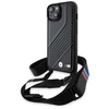 Apple iPhone 13 / 14 / 15 BMW dėklas M Edition Carbon Stripe &amp; Strap (BMHCP15S23PSCCK) juodos spalvos