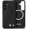 Dėklas BMW Leather Oversized Stripes MagSafe Samsung Galaxy S25 juodos spalvos