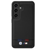 Original dėklas BMW Leather Tricolor Stripe MagSafe skirtas Samsung Galaxy S25 juodos spalvos
