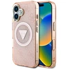 Guess IML Metal Glitter 4G Circle Triangle MagSafe dėklas iPhone 16 - rožinis