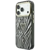 Guess IML Zebra Glitter Triangle Logo dėklas, skirtas „MagSafe“ iPhone 18 Pro / 17 Pro – sidabrinis