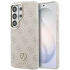 Guess PU odos 4G Strass Logo Gold Frame magnetinis dėklas skirtas Samsung Galaxy S26 Ultra rožinės spalvos