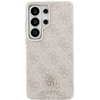 Guess PU odos 4G Strass Logo Gold Frame magnetinis dėklas skirtas Samsung Galaxy S26 Ultra rožinės spalvos