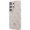 Guess PU odos 4G Strass Logo Gold Frame magnetinis dėklas skirtas Samsung Galaxy S26 Ultra rožinės spalvos