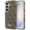 Guess PU 4G Script Metal Logo Magnetic dėklas skirtas Samsung Galaxy S26 rudos spalvos