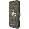 Guess Book 4G Metal Logo dėklas skirtas Apple iPhone 17 Pro rudos spalvos