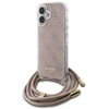 Guess GUHCP16SHC4SEP Apple iPhone 16 6.1″ rožinės spalvos kietas dėklas Crossbody Cord 4G Print