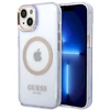Guess GUHMP14SHTCMU Apple iPhone 14 / 15 / 136.1″violetinės spalvos kietas dėklas Gold Outline Translucent MagS