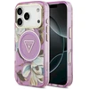 Dėklas Guess IML Glitter Flowers Triangle MagSafe Case for iPhone 17 Pro / 18 Pro - Violetinė