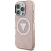 Guess IML Metal Glitter 4G Circle Triangle MagSafe dėklas, skirtas iPhone 16 Pro - Rožinė