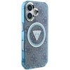 Guess IML Metal Glitter 4G Circle Triangle MagSafe dėklas, skirtas iPhone 16 - Mėlyna