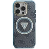 Guess IML Metal Glitter 4G Circle Triangle MagSafe dėklas, skirtas iPhone 16 Pro - Mėlyna
