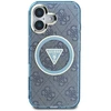 Guess IML Metal Glitter 4G Circle Triangle MagSafe dėklas, skirtas iPhone 16 - Mėlyna