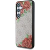 Guess Leather 4G Flowers Print Metal Classic Logo MagSafe Samsung Galaxy S25 dėklas rožinės spalvos