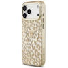 Guess Leopard Glitter MagSafe dėklas Apple iPhone 17 Pro Max rudos spalvos
