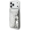 Guess Liq. Glitter Charms dėklas skirtas Apple iPhone 17 Pro Max sidabro spalvos