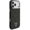 Guess PU odos 4G Strass trikampio logotipo auksinio rėmelio MagSafe dėklas iPhone 18 Pro Max juodos spalvos
