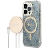 Guess Rinkinys GUBPP14XH4EACSB Dėklas+ Įkroviklis Apple iPhone 14 Pro Max 6,7″ mėlynas kietas dėklas 4G Print M
