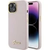 Guess GUHCP15SSMBSLP Apple iPhone 15 / 14 / 13 6.1″ rožinės spalvos kietas dėklas Silicone Script Metal Logo & Frame