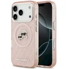 Karl Lagerfeld IML Glitter Karl & Choupette Heads Logo MagSafe dėklas iPhone 17 Pro rožinės spalvos
