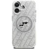 Karl Lagerfeld IML blizgučiais puoštas „Karl & Choupette Heads“ logotipo „MagSafe iPhone 16“ dėklas – pilkas