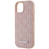 Dėklas Karl Lagerfeld Leather Monogram Metal Logo MagSafe iPhone 15 rožinės spalvos