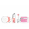 Natural Glow Ritual Set Christian Dior: Backstage Rosy Glow Blush Compact Powder 001 Rožinė 4.6 g + Addict Glossy Lip Oil 001 Rožinė, 6 ml + Abricot Fortifying Nail Kreminis Treatment, 8 g + Textile Makeup Bag Mėlyna